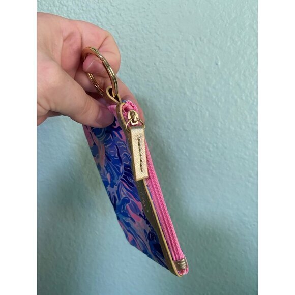 Lilly‎ Pulitzer Blue and Pink Patterned Coin Card Wallet Keychain - Picture 2 of 6